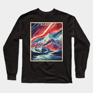 Alaska United States Starry Night Aurora Boreal Vintage Poster Tourism Long Sleeve T-Shirt